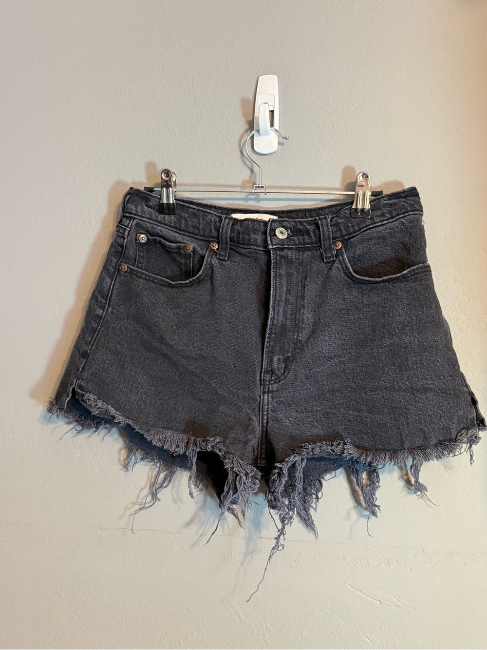 High-Waist Black Frayed Denim Shorts